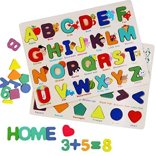NIWWIN Puzzle en Bois pour Enfants, 2 pièces en Bois ABC alphanumérique Puzzle e
