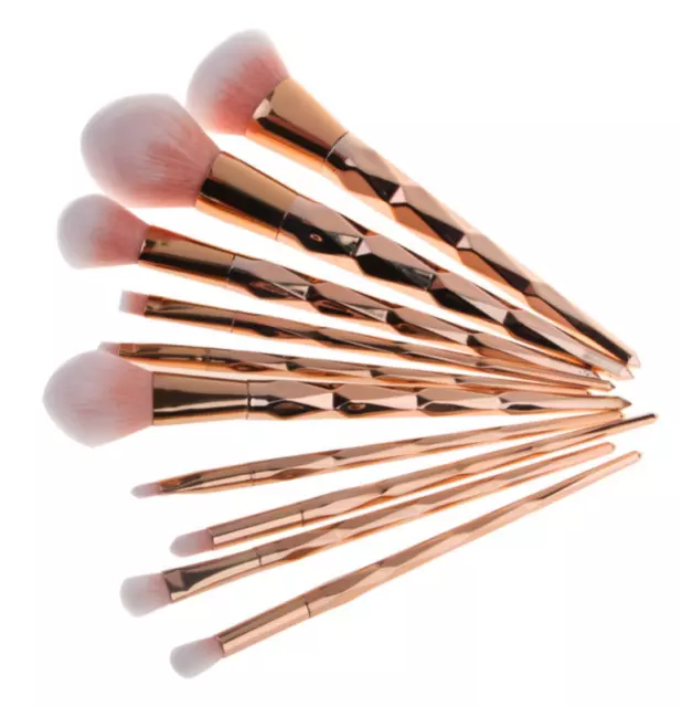 New Style10pc Diamond Cut Rose gold Full Sized Unicorn Makeup Brush Set 3