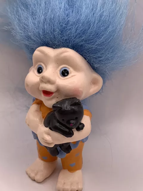Vintage! Retro! Magic Troll Doll W/ Blue Hair & Cat Orange Outfit 3” Applause 2