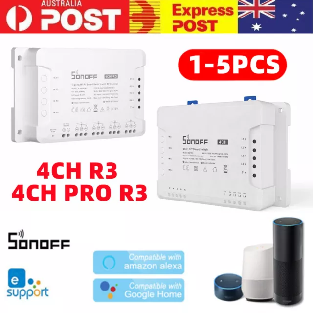 SONOFF 4CH R3/PRO R3 RF 433MHz 4 Gang WiFI Switch Smart Home 1/2/3/5PCS AU+