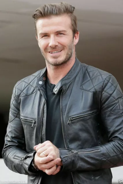 Men's Black David Beckham Style Leather Jacket Black leather Jacket 360