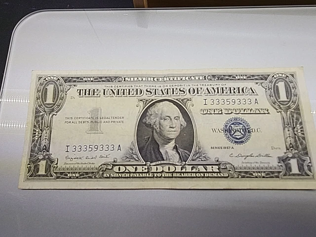 One Dollar Bill Silver Certificate Blue Seal Series 1957A - Trinary, Bookends,