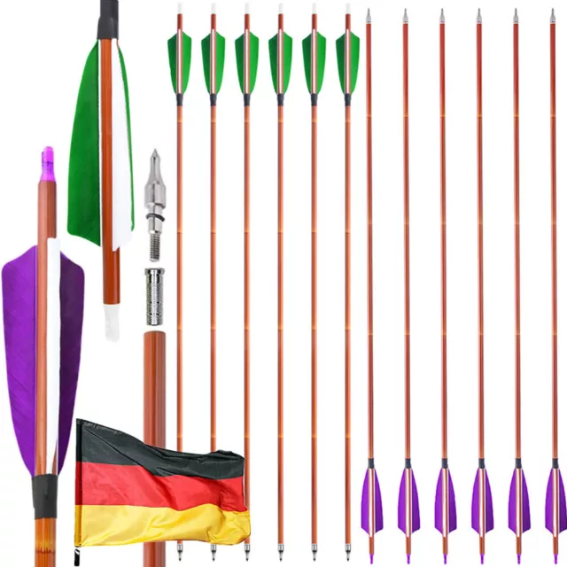 12X 30" Carbonpfeile 4" Naturfedern SP500 Jagdpfeile Recurvebogen Bogenschießen