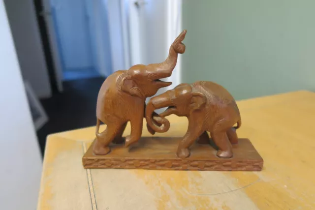 Hand Carved Wooden Elephants - Lovely Old Item - Look