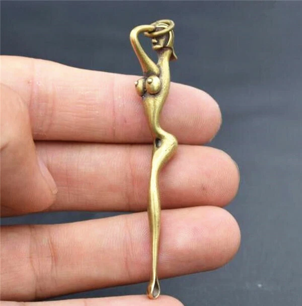 Exquisite Old China Collectibles Brass Carving Sexy Nude Woman Ear Scoop Gift