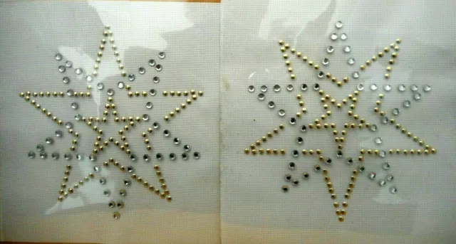 Lot of 2 Gold & Clear Stars Rhinestone Studs Iron-On Hot-Fix Transfers #81