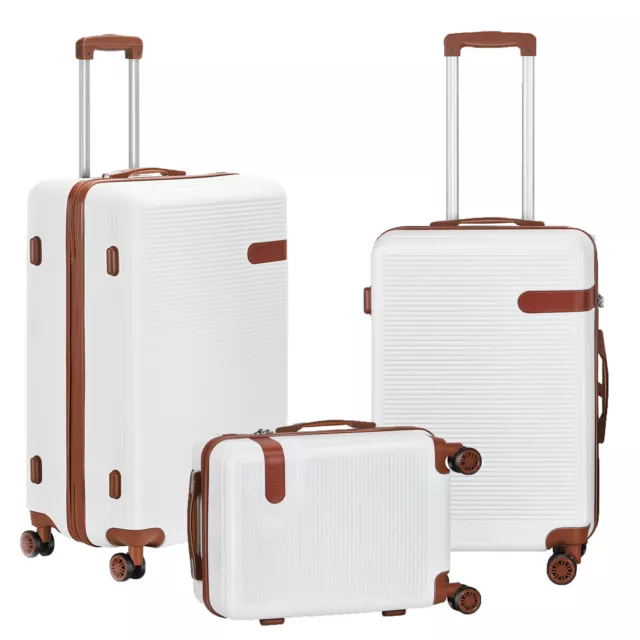 Luggage 3 Piece Set Hard Shell Carry On Spinner Suitcase w/TSA Lightweight White