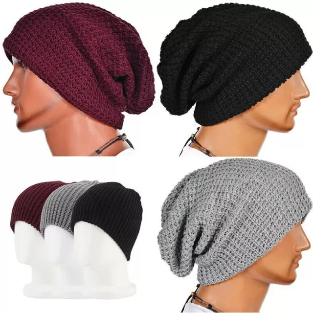 Men's Knitted Slouch Beanie Hat Winter Warm Crochet Knit Baggy Outdoor Ski Caps