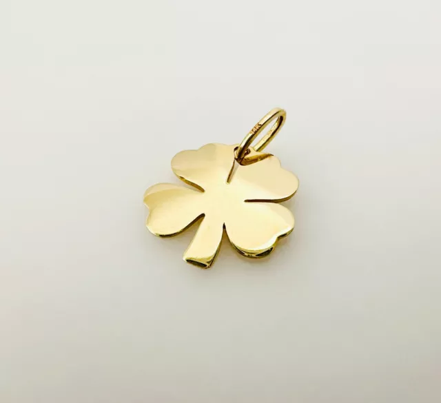 14K Solid Yellow Gold Small 4-Leaf Clover Lucky Charm Pendant for Chain 14x10mm