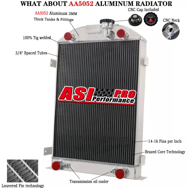 4 Rows Core Aluminum Radiator for 1930-1931 Ford Model A &Flathead Engine