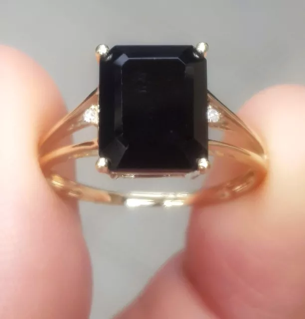 4.72ct Natural Black Sapphire Diamond Solid Yellow 9K Gold Ring Dress Cocktail