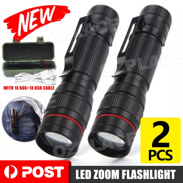 2 Packs 1200000lm LED Flashlight USB Rechargeable Super Bright Torch Lamp Light