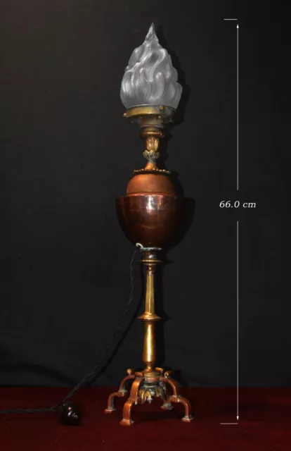 Rare 19th C Victorian Original Hinks arts & crafts bronze & copper 4-footed lam