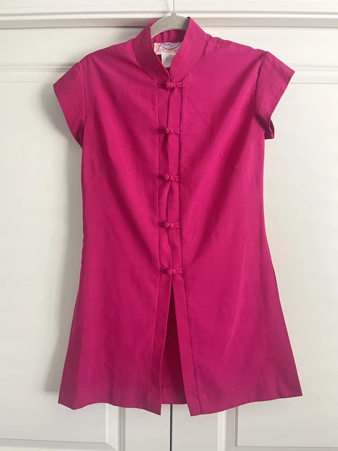 VTG VINTAGE KIYOMI HAWAII Liberty House FUCHSIA LONG TOP PINK MANDARIN COLLAR