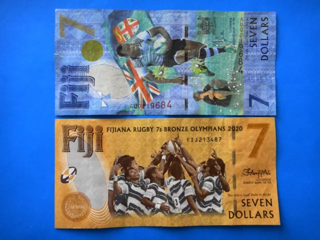 FIJI  $7 Dollars 2017 - 2020 Rugby Commemorative Banknotes Circulated  2 Notes