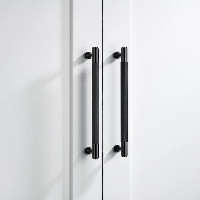 Solid Brass Matte Black Knurled Bar Handles For Doors, Drawers And Wardrobes