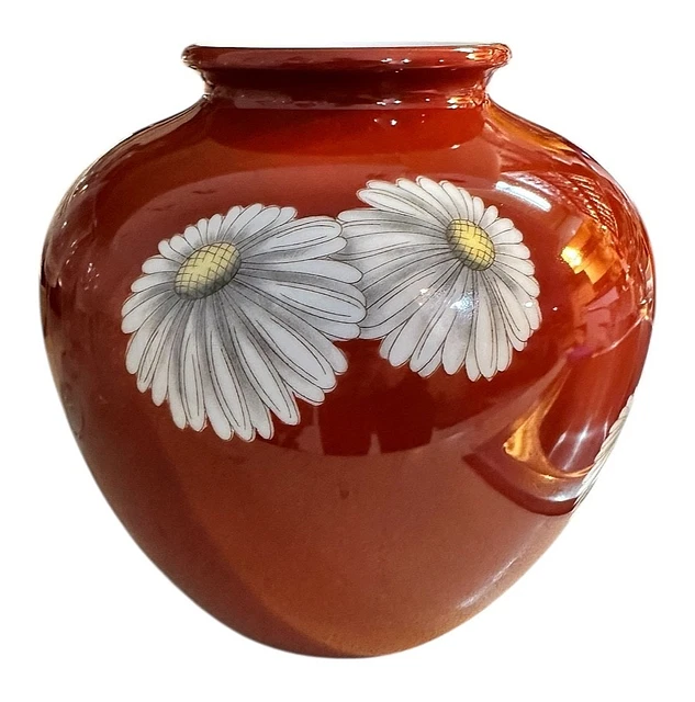 NORITAKE NIPPON TOKI Kaisha Red Daisy Lg Round Vase Early 1900'S