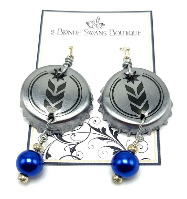 Blue Bottle Cap Hook Beer Earrings