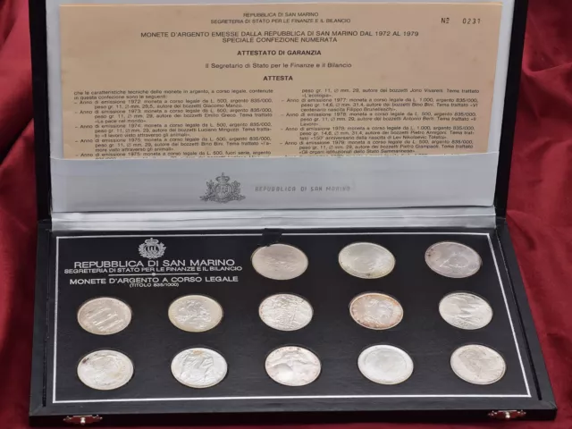 Republic of San Marino 1972-1979 13pcs Silver Commemorative Coin Set Box and COA