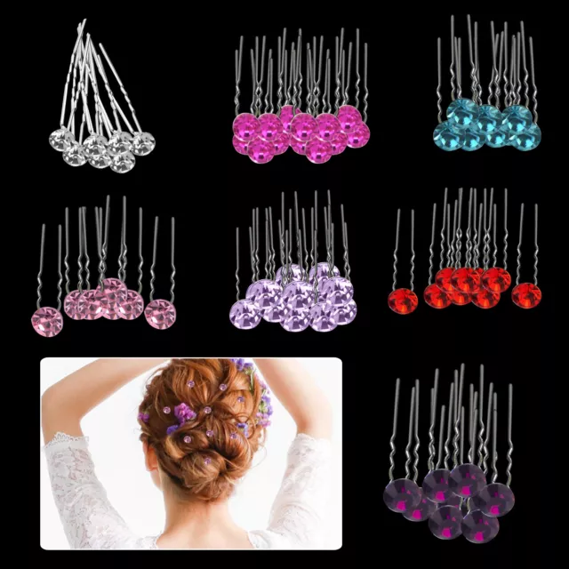 5/10/20/40pcs Rose Flower Diamante Crystals Hair Pins Wedding Bridal Hairstyle