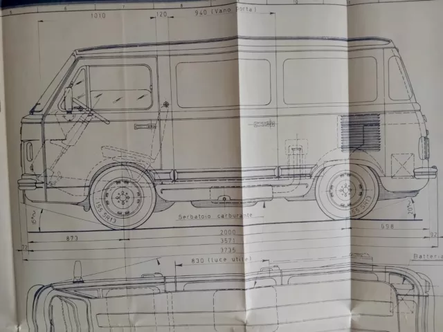 FIAT 900 E PULMINO COPIA EPOCA DISEGNO TECNICO UFFICIALE FIAT 84x65