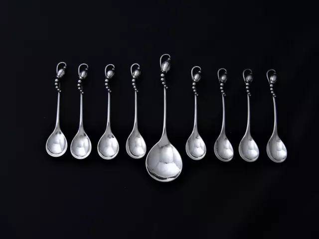 ❤️  BLOSSOM c.1919 GEORG JENSEN STERLING COFFEE DEMITASSE & JELLY SPOON  9pC SET