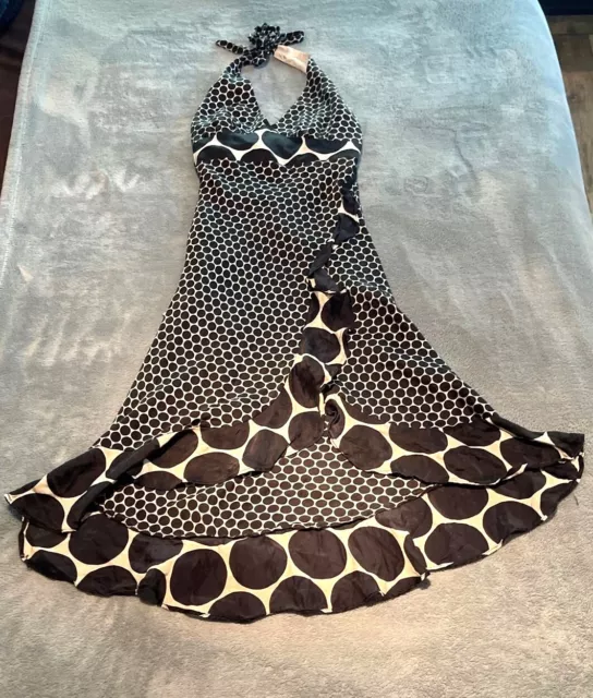 ALICE & TRIXIE Halter Dress Size 0 Polka Dot 100% Silk Ruffles Faux Wrap