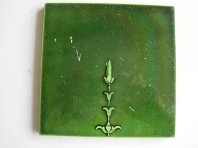 Antique Pilkingtons Moulded & Majolica Glazed 6" Green Tile Rd. 469286 - C1905