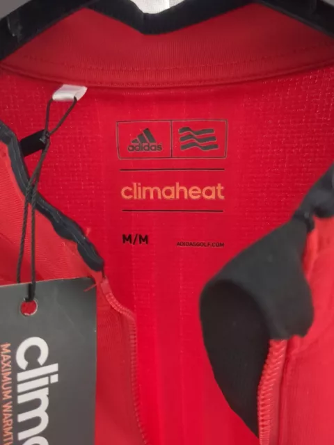 Top sportivo Adidas Climaheat da uomo pullover medio mezza cerniera rosso nuovissimo con etichetta 3