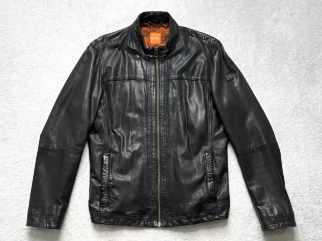 Genuine Authentic Black Hugo Boss Jips5 Leather Jacket Size (52) Extra Large XL