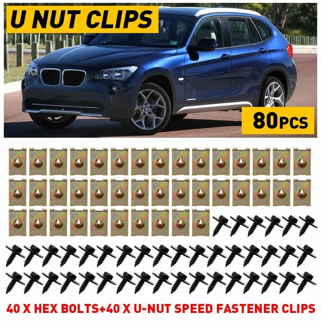 80Pcs Metal Car U Nut Clips Body Bolts Fender Bumper Retainer Gasket Fastener