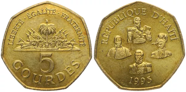 Republique D'Haiti - 5 Gourdes 1995 Brass Plated Steel, 9.15g, Ø 28mm Km#156