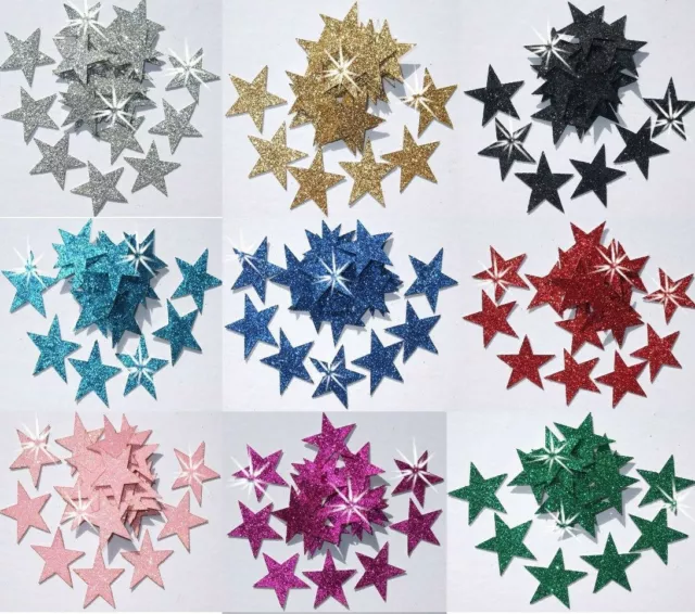 FABRIC GLITTER 1 inch 25mm STARS IRON-ON HOTFIX DIY CRAFT TSHIRT TRANSFER PATCH