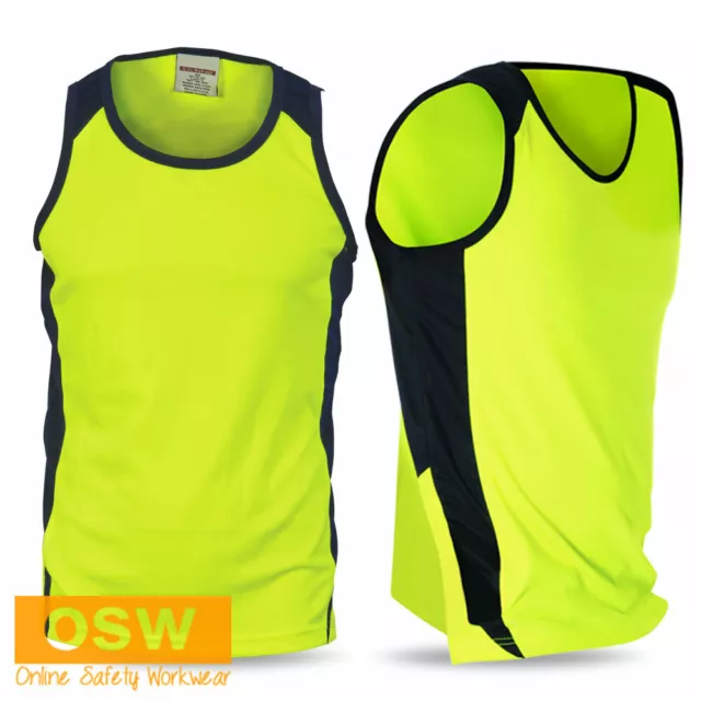 5 X Unisex Hi Vis Orange/Lime/Yellow Micromesh Work Warehouse Cool Dry Singlets 3