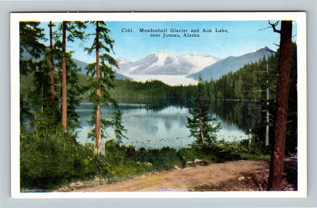 Juneau AK, Mendenhall Glacier and Auk Lake near Juneau, Alaska Vintage Postcard