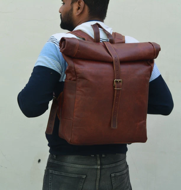 Leather Bag Backpack Vintage Handmade Dark Brown Laptop Satchel Real Goat Hide