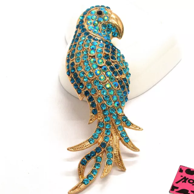 New Blue Bling Crystal Parrot Rhinestone Betsey Johnson Charm Brooch Pin Gift