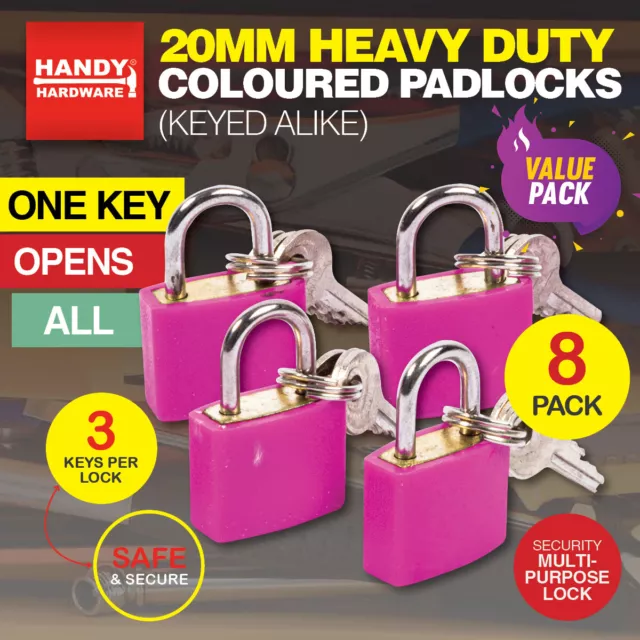 Handy Hardware 8PK Padlocks Coloured Heavy Duty 20mm Safe Secure 3 Colours 2
