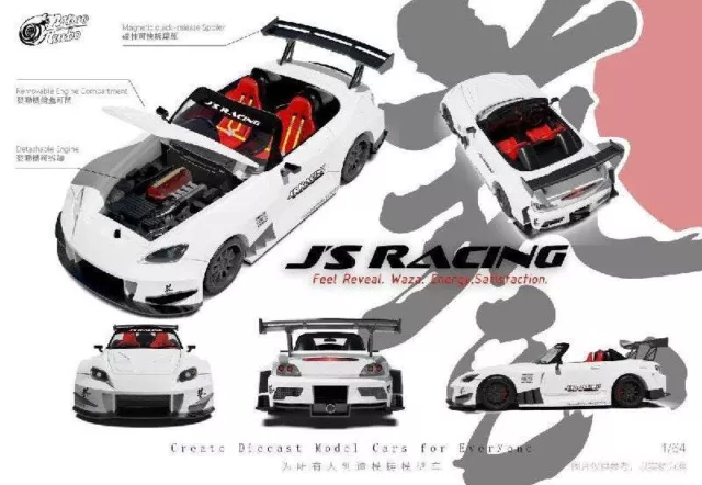 Micro Turbo 1:64 Custom Honda S2000 JS Racing White w/ Opening Hood