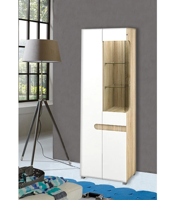 "Vetrina in vetro "Leonardo" vetrina stand 60 cm sonoma rovere bianco lucido MDF