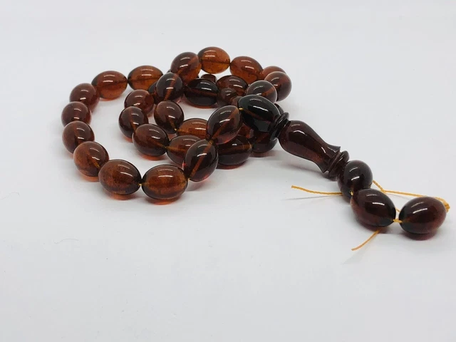 Ambre naturel de la Baltique 55,5 grammes ISLAMIQUE 33 chapelet olive...