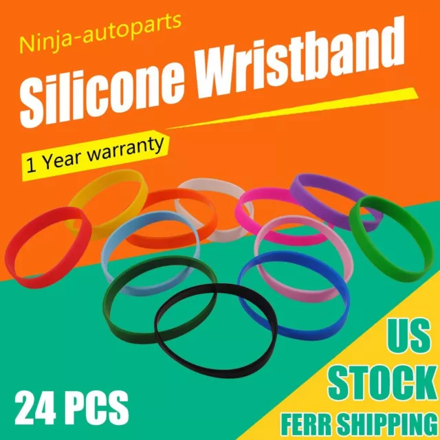 24 PCS Adult Blank Silicone Bracelets Colored Rubber Wristbands Party Accessory