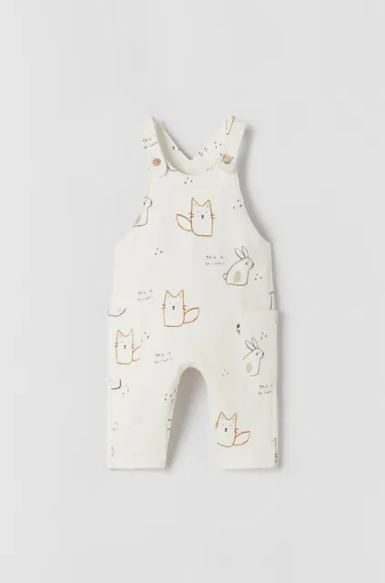 Zara Baby Animal Printed Jumpsuit Dungarees Ecru Size 3-6 Months