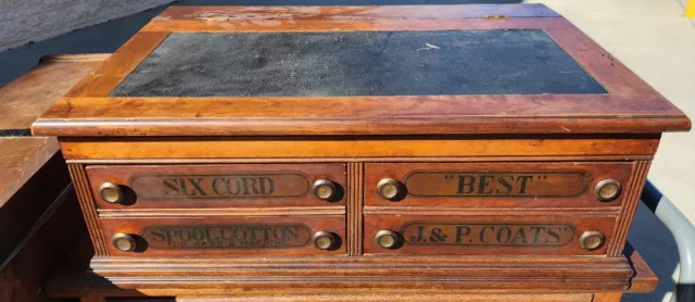 Beautiful Antique 1920s 4 Drawer Spool Chest J&P Coats Oak Desk Work Table 30"