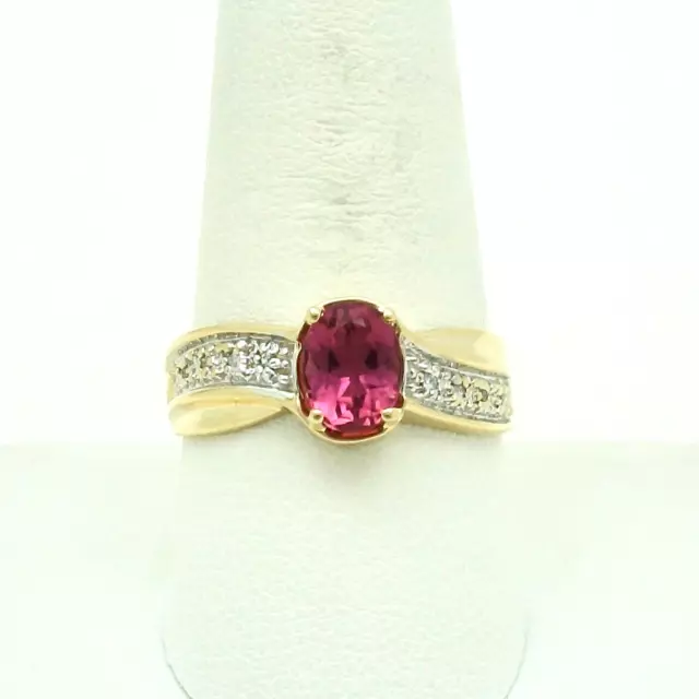 10K Gold Genuine Pink Tourmaline Diamond October Birthstone Infinity Band Ring