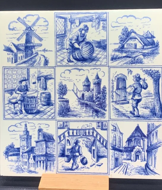 Delft  blue hand painted  tile 6”x6” 1/4 High Made In Holland Multi Scenes