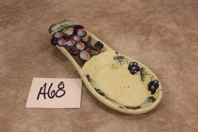 A68 Vintage Cast Iron Stove Spoon Holder Grapes Pattern Hand Painted
