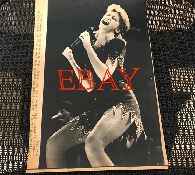 OLIVIA NEWTON-JOHN sequined dress in concert Forest Hills press photo 1982