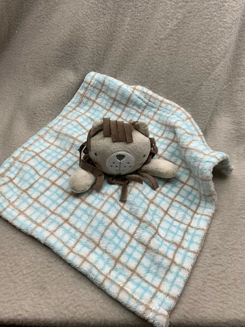 Jainco LION BABY BLANKET Blue & Brown Check Plush Soft Toy Comforter blankie
