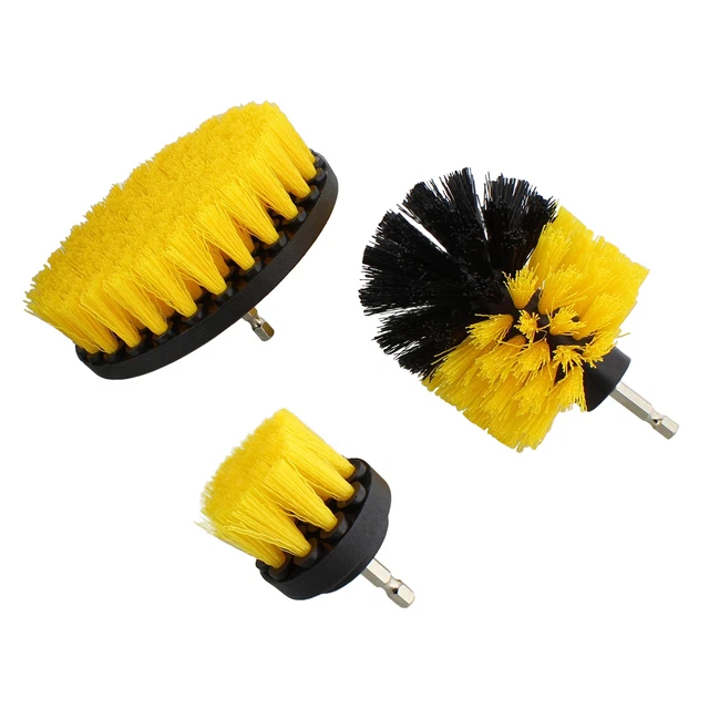 ABN Drill Brush Power Scrubber 3 Piece Set for 1/4in Drive - Yellow Med Bristle